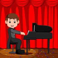 leuke jongenscartoon die piano speelt vector