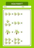hoeveel telspel met kokospalm. werkblad voor kleuters, activiteitenblad voor kinderen vector