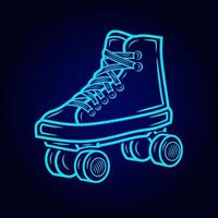 rollende skate neon kunst logo. inline skater kleurrijk ontwerp met donkere achtergrond. sportschoenen vectorillustratie. geïsoleerde zwarte achtergrond voor t-shirt, poster, kleding, merch, kleding. vector