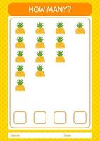 hoeveel tellen spel met ananas. werkblad voor kleuters, activiteitenblad voor kinderen vector