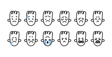 een reeks droevige en boze emotionele gezichten. doodle emoji zijn verdrietig, boos en huilen. verzameling schattige personages. vector voorraad illustratie geïsoleerd op een witte achtergrond.