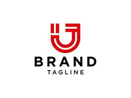 eenvoudig eerste letter j-logo. rode lineaire afgeronde stijl met lijn geïsoleerd op een witte achtergrond. bruikbaar voor bedrijfs-, branding- en technologielogo's. platte vector logo-ontwerpsjabloon sjabloon.