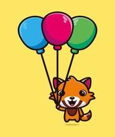 schattige wasbeer zwevend met ballon cartoon vectorillustratie vector