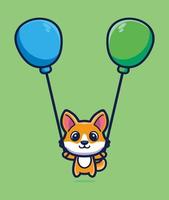 schattige vos drijvend met ballon cartoon vectorillustratie vector