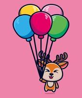 schattig hert drijvend met ballon cartoon vectorillustratie vector