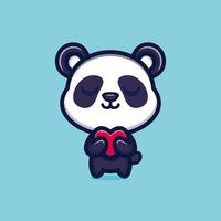 schattige panda staande houden liefde cartoon pictogram vectorillustratie. dierenliefde pictogram concept premium vector