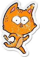 verontruste sticker van een cartoonkat die rent vector