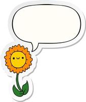 cartoon bloem en tekstballon sticker vector