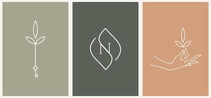 vector voeding ontwerp lineaire sleutel en hand logo's sjablonen in trendy lineaire minimalistische stijl. hemelse en magische abstract.