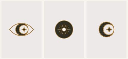 mystieke set van oog, maan en ster. minimale lineaire pictogram logo sjabloon en embleem voor sociale media. vector