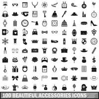 100 mooie accessoires iconen set, eenvoudige stijl vector