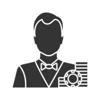 croupier glyph-pictogram. casino medewerker. silhouet symbool. negatieve ruimte. vector geïsoleerde illustratie