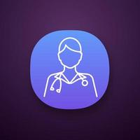 dokter app icoon. ui ux-gebruikersinterface. gynaecoloog, zoogdierarts, oncoloog. verpleegster. beoefenaar. medisch werker. web- of mobiele applicatie. vector geïsoleerde illustratie