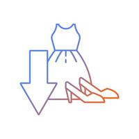 bezuinigen op de aankoop van kleding verloop lineaire vector pictogram. overconsumptie vermijden. consumentisme en shopaholisme. dunne lijn kleur symbool. moderne stijlpictogram. vector geïsoleerde overzichtstekening