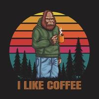 bigfoot ontspannen drinken koffie retro vectorillustratie vector