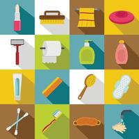 hygiëne tools iconen set, vlakke stijl vector