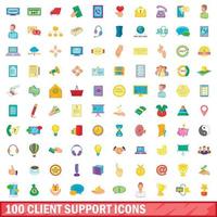 100 klantenondersteuning iconen set, cartoon stijl vector