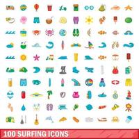 100 surfen iconen set, cartoon stijl vector