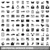 100 postdienst iconen set, eenvoudige stijl vector
