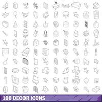 100 decor iconen set, Kaderstijl vector