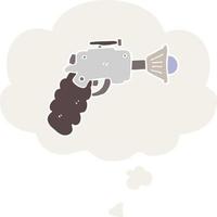 cartoon ray gun en gedachte bel in retro stijl vector