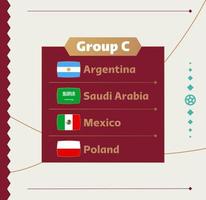 wereldvoetbal 2022 groep c. vlaggen van de landen die deelnemen aan het wereldkampioenschap 2022. vector illustratie