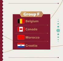 wereldvoetbal 2022 groep f. vlaggen van de landen die deelnemen aan het wereldkampioenschap 2022. vector illustratie