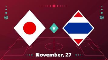 wedstrijd japan vs costa rica. voetbal 2022 wereldkampioenschap wedstrijd versus teams op voetbalveld. intro sport achtergrond, kampioenschap competitie finale poster, vlakke stijl vectorillustratie vector