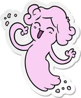 sticker cartoon doodle van een gelukkig roze spook vector