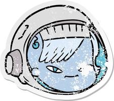 verontruste sticker van het gezicht van een cartoon-astronaut vector