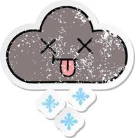 verontruste sticker van een schattige cartoon storm sneeuwwolk vector