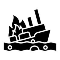 brandend schip glyph icoon vector