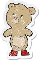 retro noodlijdende sticker van een cartoon teddybeer vector