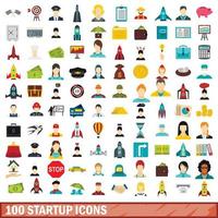 100 opstart iconen set, vlakke stijl vector