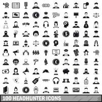 100 headhunter iconen set, eenvoudige stijl vector