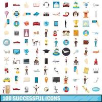 100 succesvolle iconen set, cartoon stijl vector