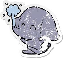 verontruste sticker van een schattige cartoonolifant die water spuugt vector