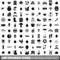 100 vitaminen iconen set, eenvoudige stijl vector