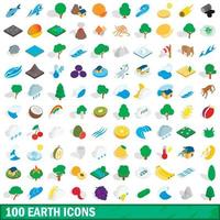 100 aarde iconen set, isometrische 3D-stijl vector