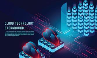 cloudgegevensopslag 3d isometrische infographic illustratie, lay-out van bestemmingspagina, vectorwebsjabloon, concept van cloudtechnologie vector