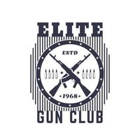 gun club vintage embleem met automatische geweren, t-shirt print op wit vector