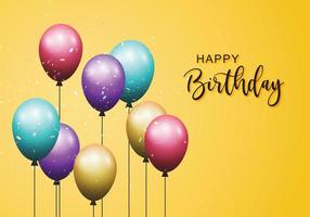 mooi verjaardagsfeestje met kleurrijke vliegende ballonnen op confetti achtergrond vector