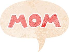 cartoon woord moeder en tekstballon in retro getextureerde stijl vector