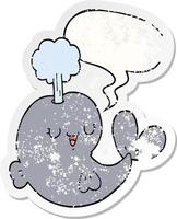 cartoon walvis en tekstballon noodlijdende sticker vector