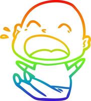 regenbooggradiënt lijntekening cartoon schreeuwende kale man vector