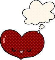 cartoon liefde hart karakter en gedachte bel in stripboekstijl vector