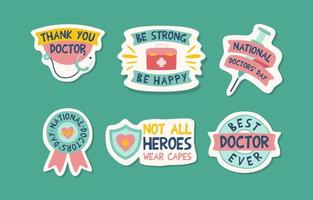 nationale doktersdag handgetekende doodle stickercollectie vector