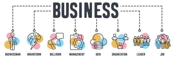 zakelijke banner web pictogram. zakenman, brainstorm, megafoon, management, gegevens, organisatie, leider, baan vector illustratie concept.