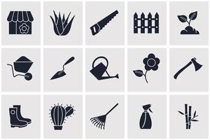 bloem en tuinieren set pictogram symbool sjabloon voor grafisch en webdesign collectie logo vector illustratie