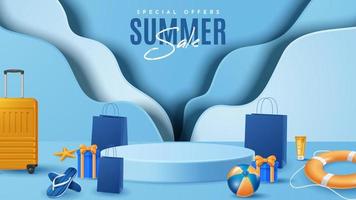 zomer display podium decoratie achtergrond met strand ornament. vector 3d illustratie